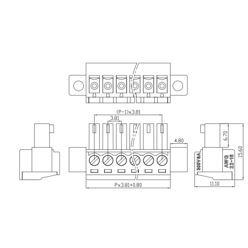 3,81 mm mit Ohren Flanschschrauben Anterminal Sockel Stecker